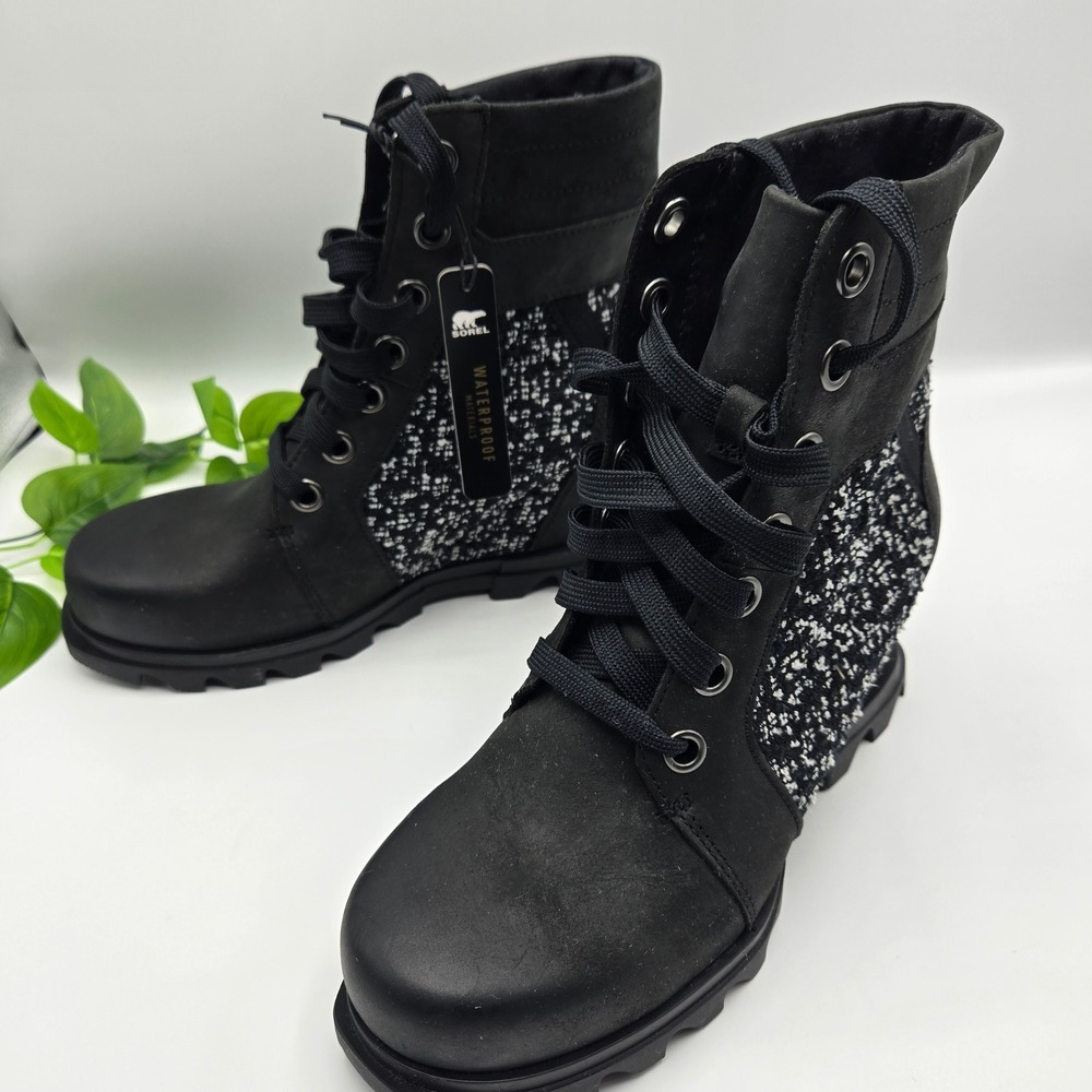 Sorel Joan of Arctic III Waterproof Wedge Boots Black Tweed NEW WMS 8